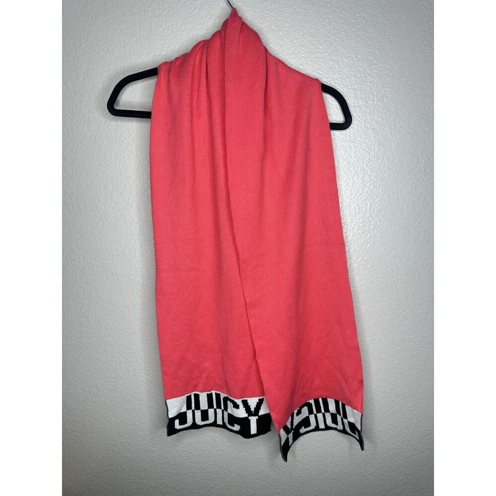 Juicy Couture Scarf Womens One Size Pink Knit Logo Rectangle Winter Soft Cozy